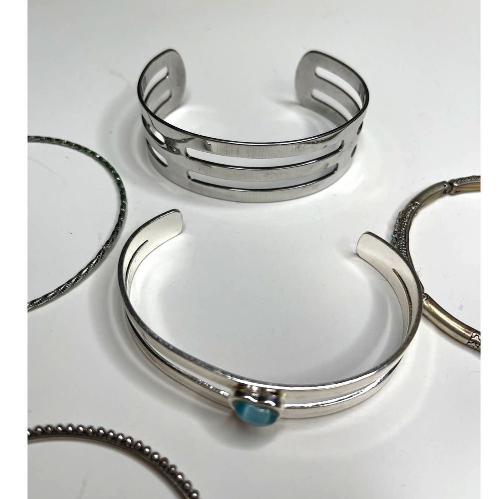 Silver Tones Vintage Bangle Bracelet lot Bundle - Picture 4 of 5